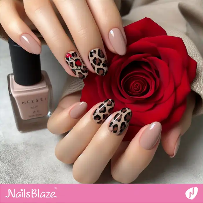 Short Nude Nails Leopard Print Design | Animal Print Nails - NB2524